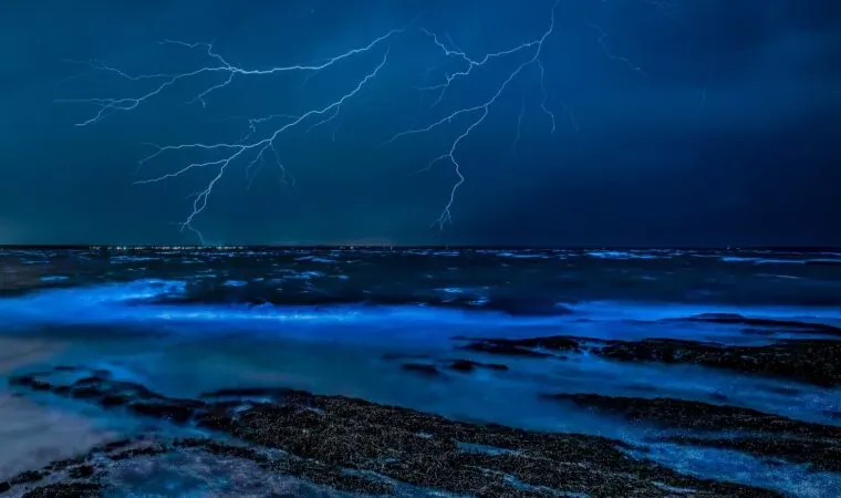 body of water under storm